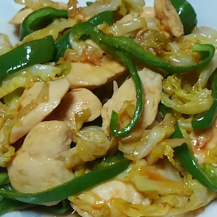 鶏肉とキャベツとピーマンのオイスターソース炒め*